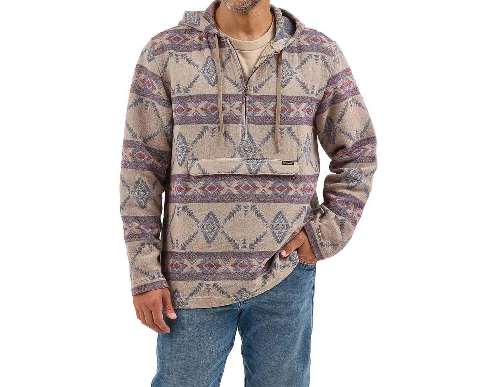 NEW WRANGLER 1/4 zip hooded pullover jacket in desert taupe